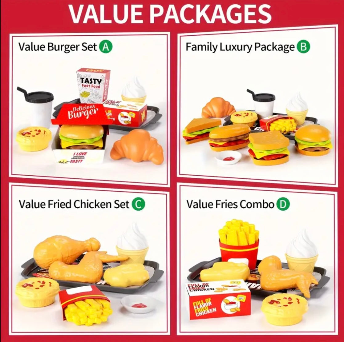 Children's Parent-Child Interactive Imitation Coffee Drink Ice Cream Burger Fries Set Boys and Girls Fast Food Shopping Supermarket Cash Register Barbecue Pizza Chicken Leg Mini Meal Play Kitchen Toys Birthday Gift Holiday Present Christmas Gift New Year