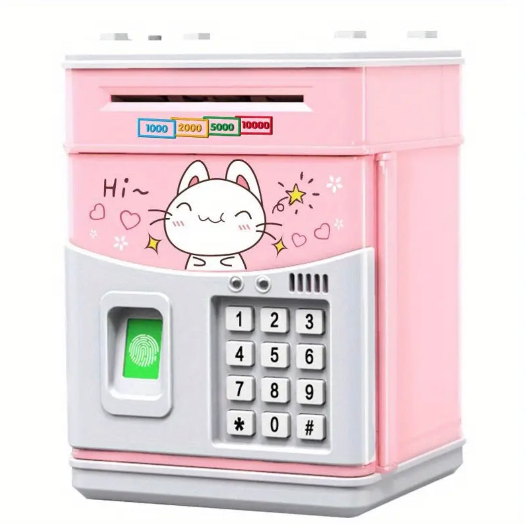 Interactive ATM Savings Bank, Automatic Money Roll and Music Play, Educational Toy, Durable Plastic, with Fingerprint Design, for Ages 3-6