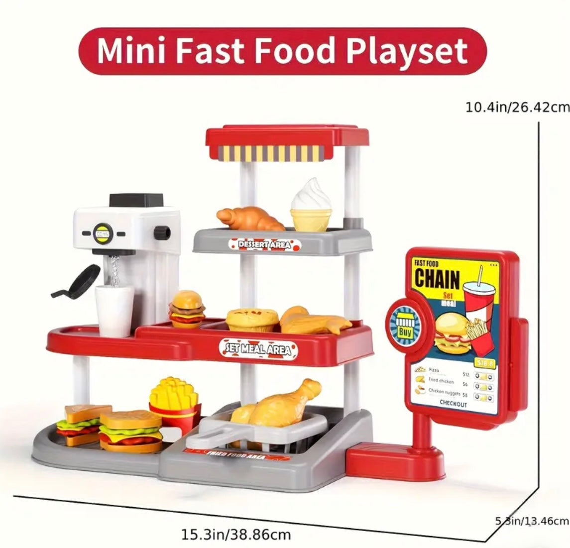 Children's Parent-Child Interactive Imitation Coffee Drink Ice Cream Burger Fries Set Boys and Girls Fast Food Shopping Supermarket Cash Register Barbecue Pizza Chicken Leg Mini Meal Play Kitchen Toys Birthday Gift Holiday Present Christmas Gift New Year