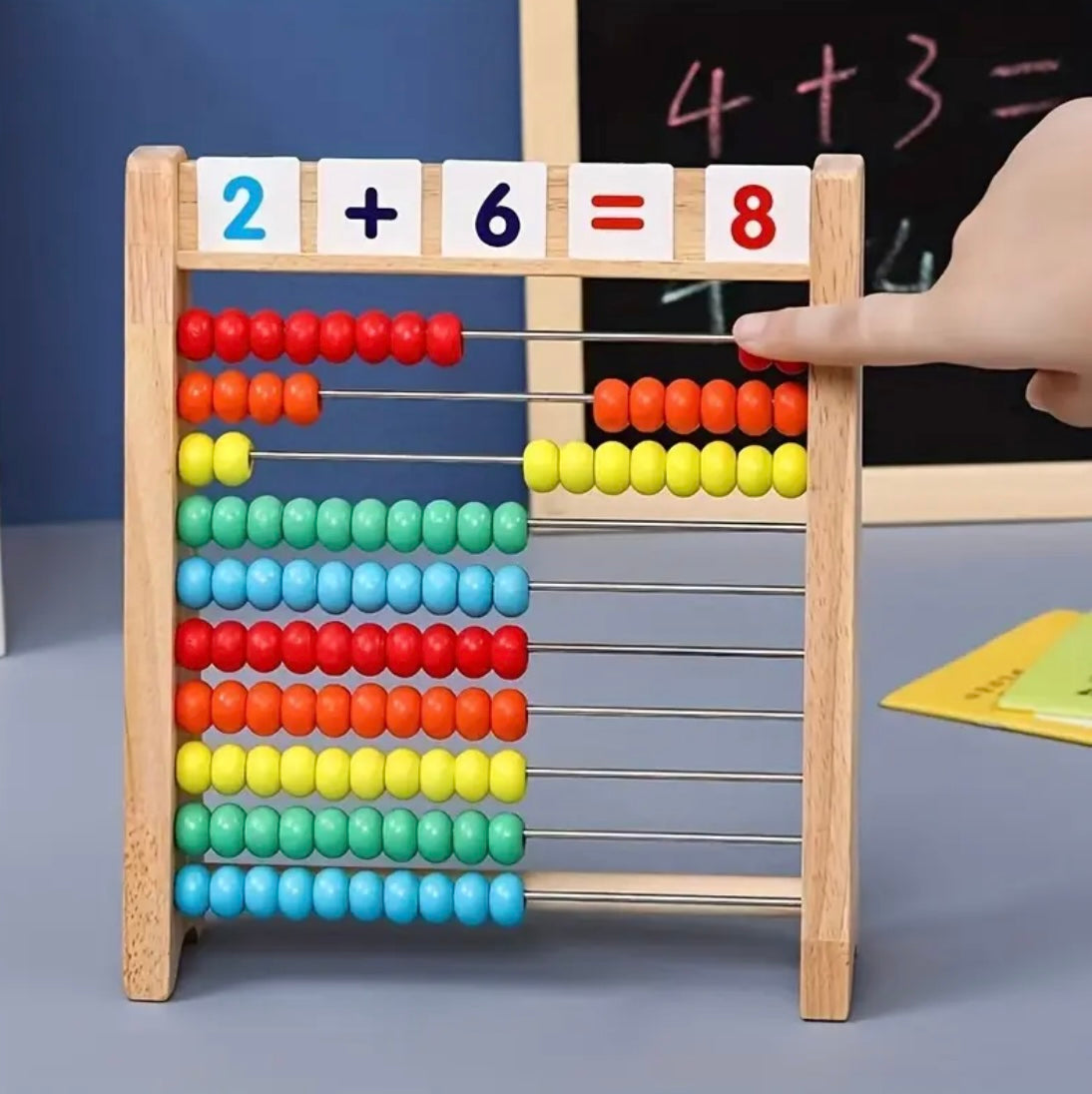 Wooden Calculation Rack with 120 Cards and Addition, Subtraction, Multiplication, Division Formula Table, Perfect for Elementary Mathematics Demonstration, Science Education Tool Suitable for Home School Use