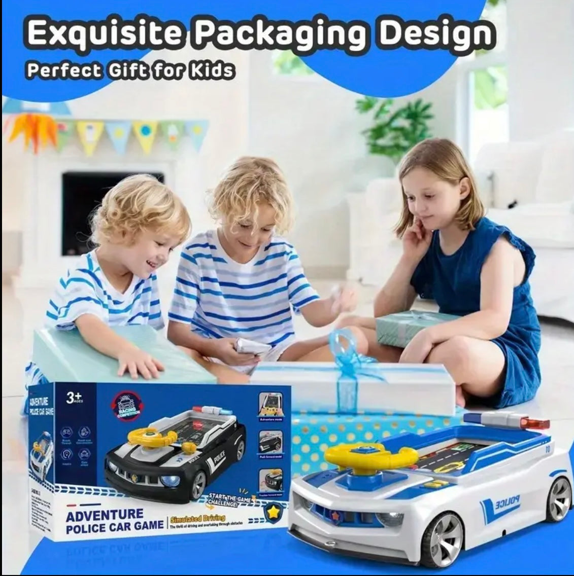 Interactive Kids' Racing Game - Educational Driving Simulator with Steering Wheel, White Plastic Car & Green Turntable Design, No Batteries Needed, Perfect for Parent-Child Bonding, Ideal Birthday & Christmas Gift, Car Toy, Playful Design, Durable Plastic