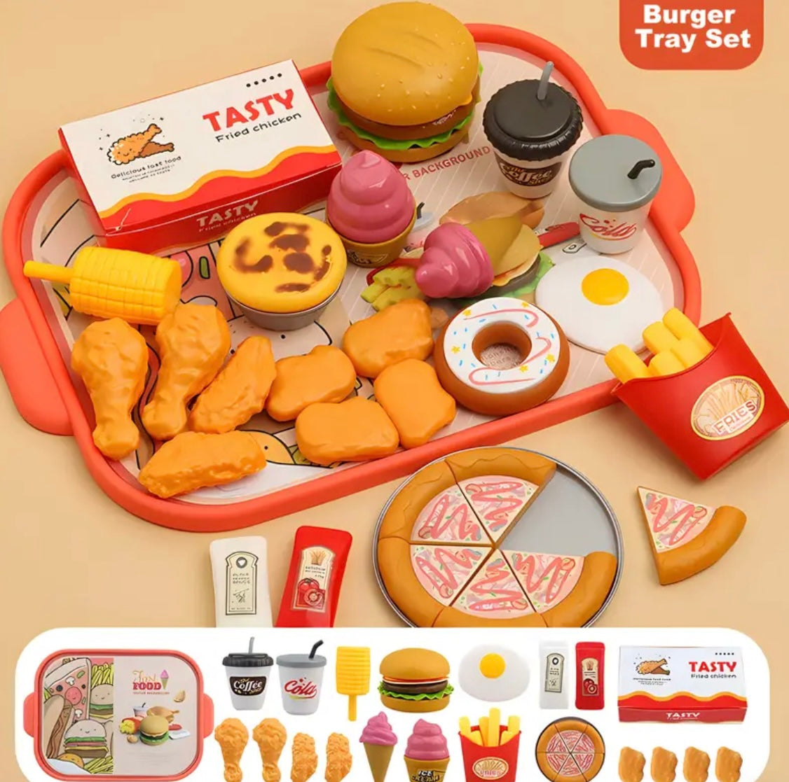 Pretend Play Food Toy for Kids Kitchen Aged 3 4 5, Fast Food Set with Pizza, Burger, Ice Cream, Hot Dog Toy Gift Christmas Gift for Boys Girls, Pretend Play Food, Play Food Set, Play Food for Kids, Play Food, Toy Food, Kitchen Toy, Fake Food, Kitchen Play