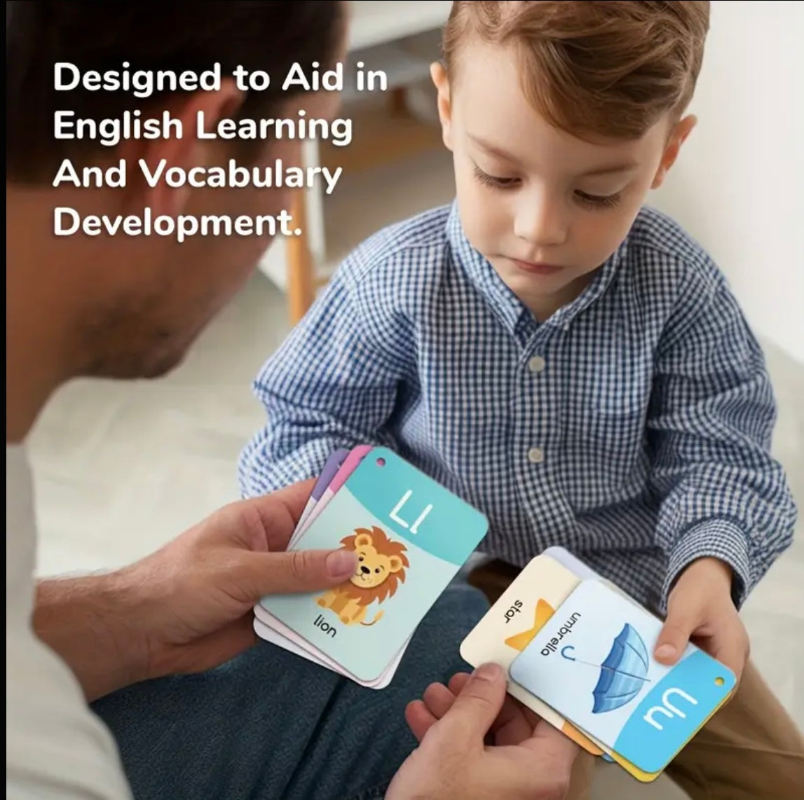 26 A-Z Letters&Words Flashcards Set, Double-Sided Educational Cards for Youngsters, Girls, and Boys, for Learning Alphabetical Letters and Phrases, Early Educational Toy, New Year, Ramadan Gift
