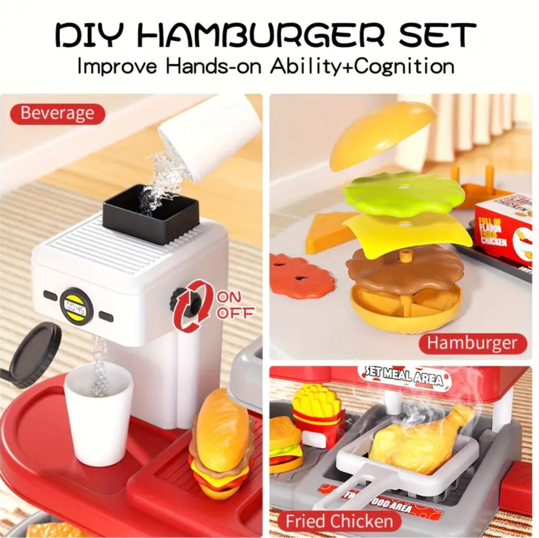 Children's Parent-Child Interactive Imitation Coffee Drink Ice Cream Burger Fries Set Boys and Girls Fast Food Shopping Supermarket Cash Register Barbecue Pizza Chicken Leg Mini Meal Play Kitchen Toys Birthday Gift Holiday Present Christmas Gift New Year
