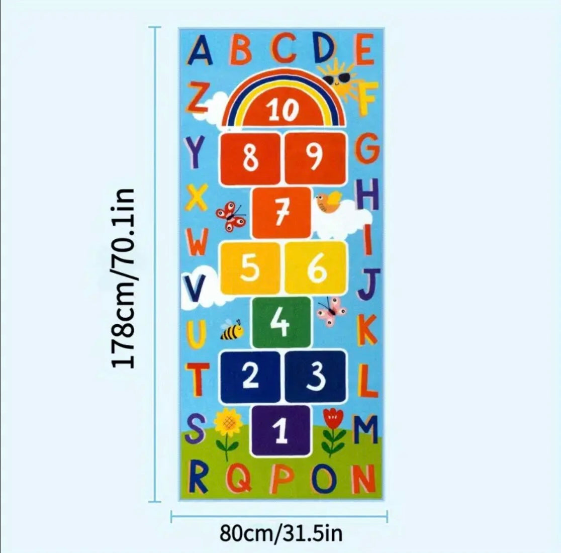 1pc 800G/M² Crystal Velvet Jump Rope Mat - 80X178Cm Non-Slip Educational Mat with Abc/Digits, 0.6Cm Thick, Machine Washable, Suitable for Indoor/Outdoor Use by Boys/Girls Aged 3-8 for Halloween And Christmas, Christmas Gifts