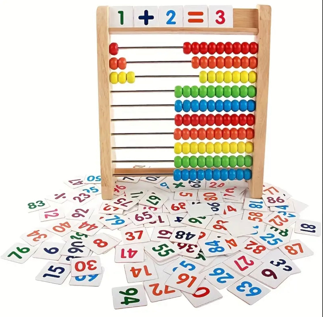 Wooden Calculation Rack with 120 Cards and Addition, Subtraction, Multiplication, Division Formula Table, Perfect for Elementary Mathematics Demonstration, Science Education Tool Suitable for Home School Use