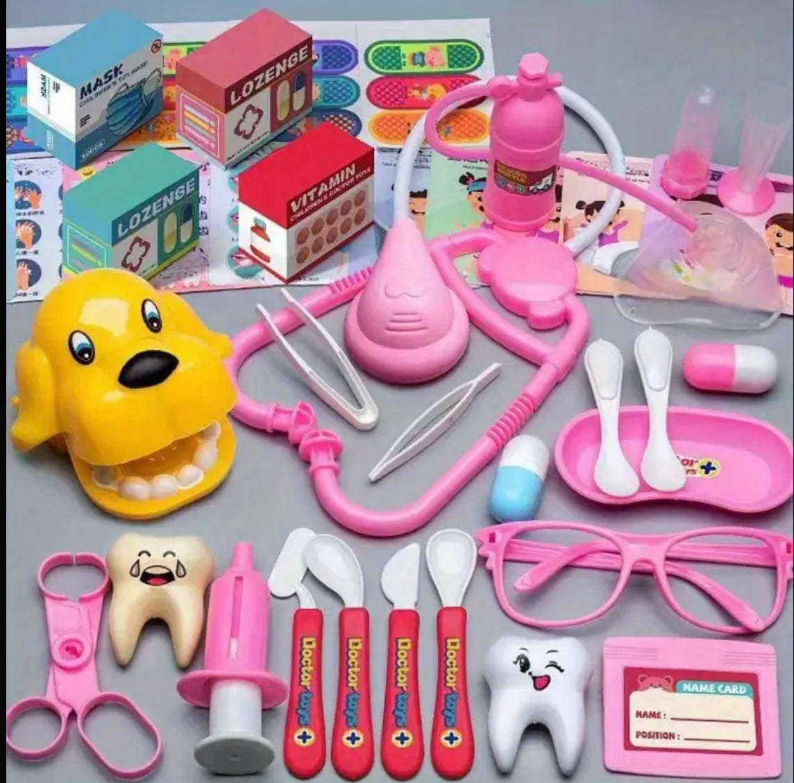 Doctor Playset Kids Doctor Toy Set Girl Pretend Nurse Stethoscope Injection Dental Playset Toy Dentist Pretend Play Toy, as Halloween, Christmas Gift, Birthday Gift, Holiday Gift (Some Accessories Color Random)
