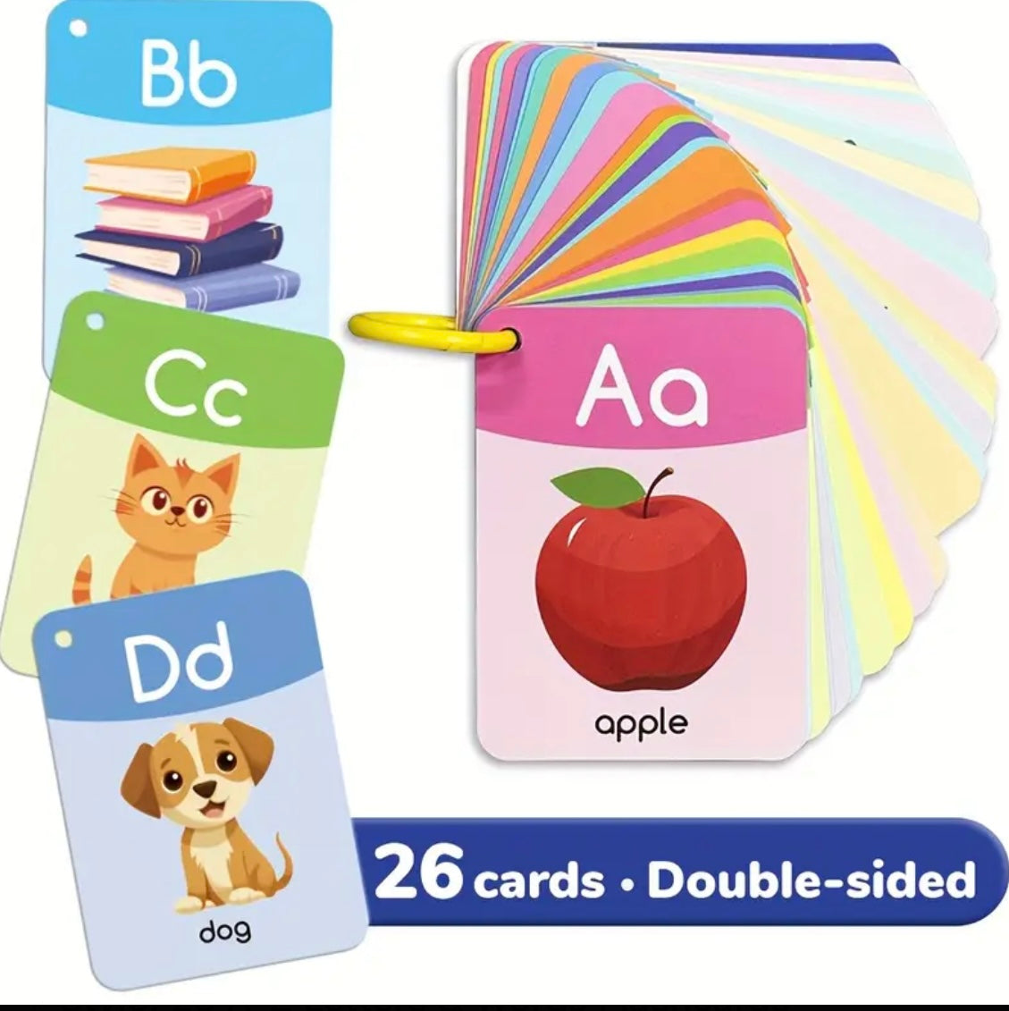 26 A-Z Letters&Words Flashcards Set, Double-Sided Educational Cards for Youngsters, Girls, and Boys, for Learning Alphabetical Letters and Phrases, Early Educational Toy, New Year, Ramadan Gift