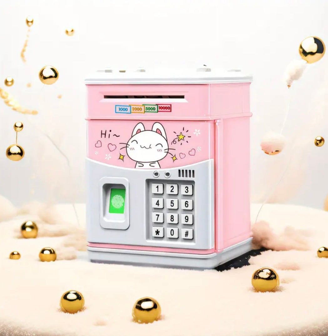 Interactive ATM Savings Bank, Automatic Money Roll and Music Play, Educational Toy, Durable Plastic, with Fingerprint Design, for Ages 3-6