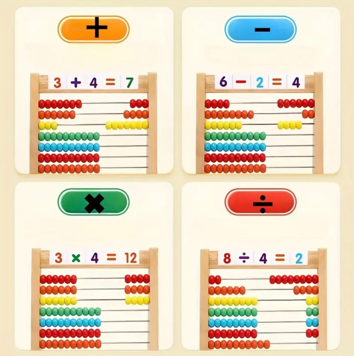 Wooden Calculation Rack with 120 Cards and Addition, Subtraction, Multiplication, Division Formula Table, Perfect for Elementary Mathematics Demonstration, Science Education Tool Suitable for Home School Use