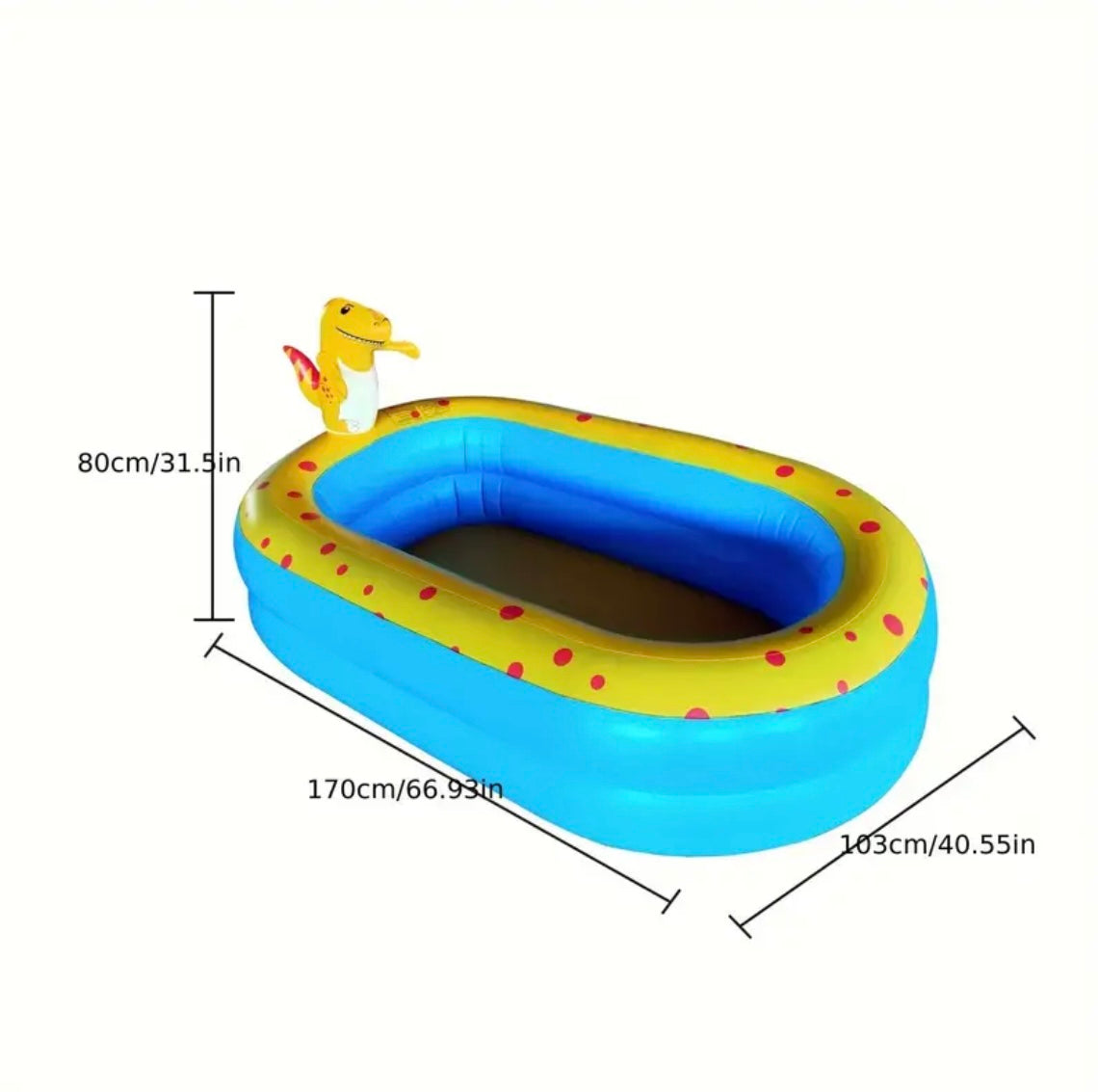Inflatable Dinosaur Water Splash Pool - Blue & Yellow with Red Dots, Fun Summer Cooling Pad, No Electricity Needed, Perfect for Backyard Parties & Vacation Fun, Inflatable Pool Float