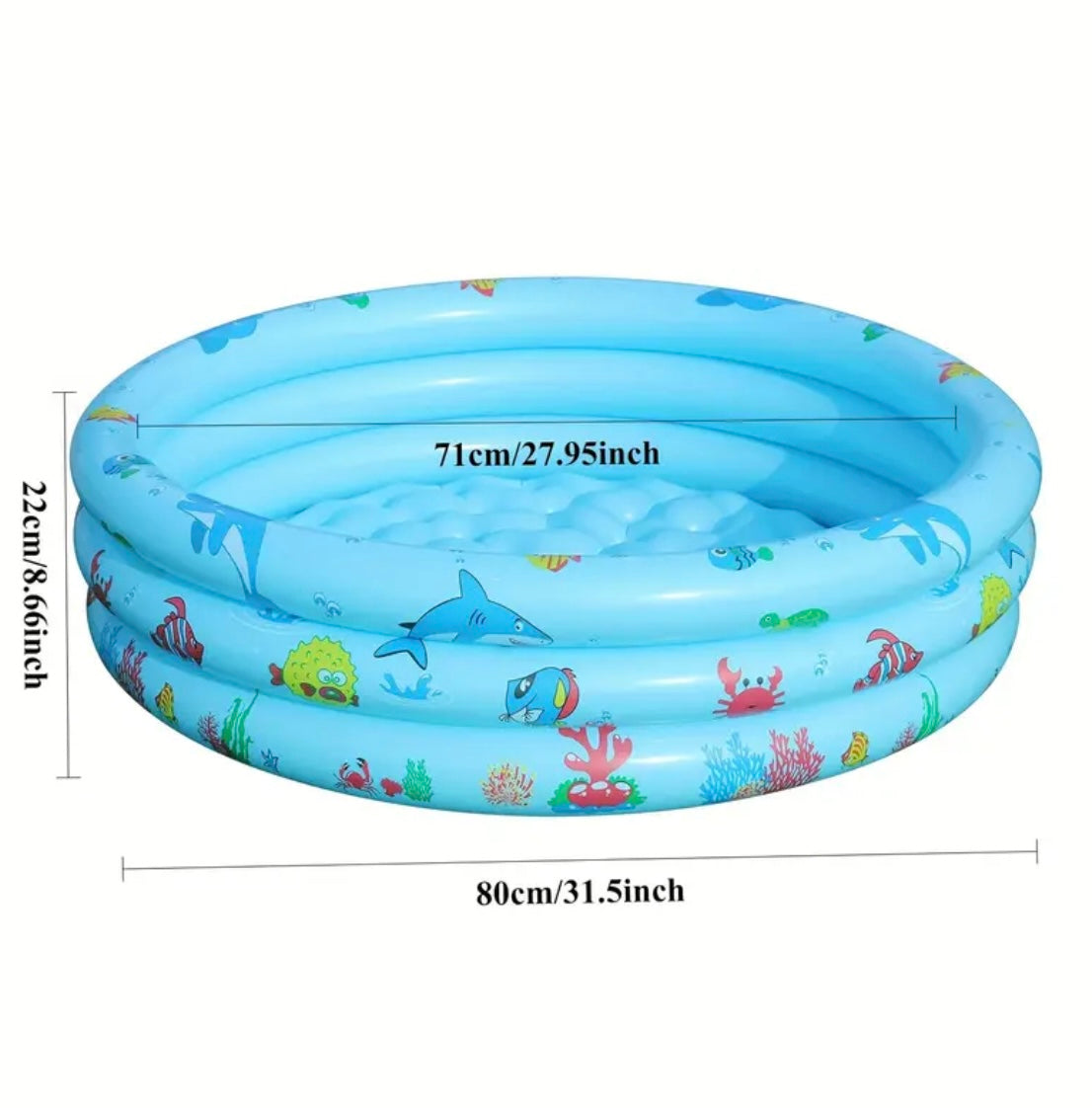 Inflatable Kids Swimming Pool with Marine-Themed Floating - Large Round Family-Friendly Inflatable Pool with Blue & White Design, Easy Setup & Drain System, Durable & Portable for Backyard, Beach, or Indoor Use - Ideal for 's Birthday Party, Summer Fun -