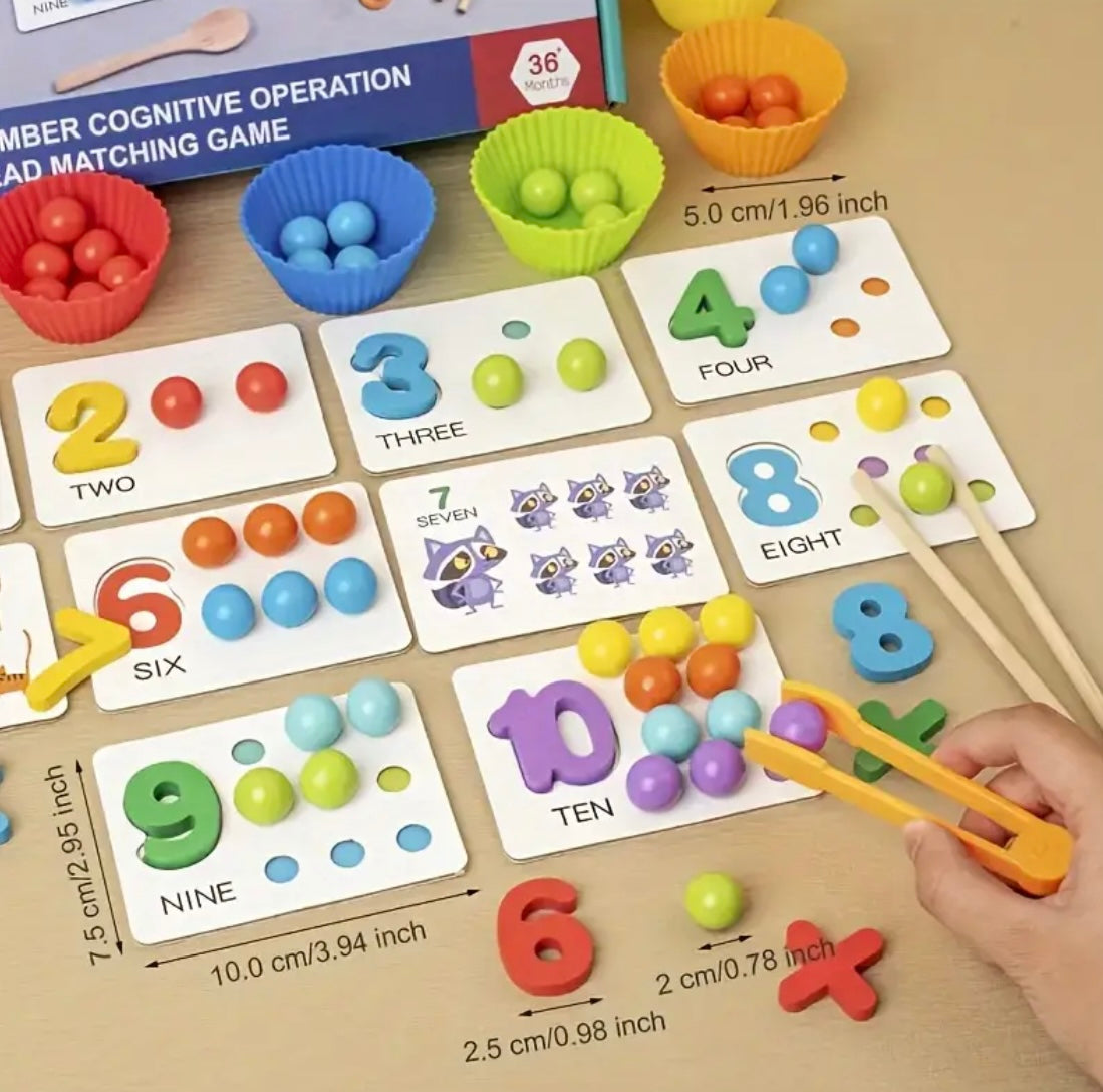 Wooden Number Counting Games Set - Colored Beads, Matching Cards, Cognitive Skills Toy for Boys & Girls, Christmas & Birthday Gift