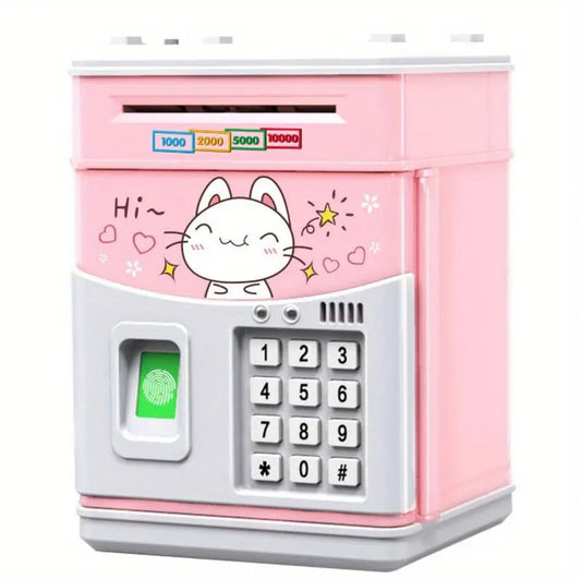Interactive ATM Savings Bank, Automatic Money Roll and Music Play, Educational Toy, Durable Plastic, with Fingerprint Design, for Ages 3-6