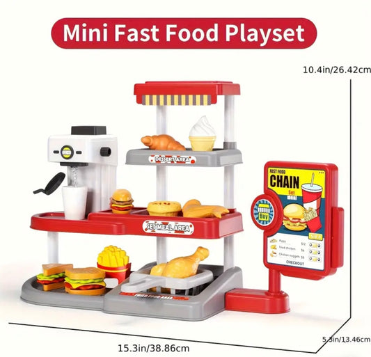 Children's Parent-Child Interactive Imitation Coffee Drink Ice Cream Burger Fries Set Boys and Girls Fast Food Shopping Supermarket Cash Register Barbecue Pizza Chicken Leg Mini Meal Play Kitchen Toys Birthday Gift Holiday Present Christmas Gift New Year