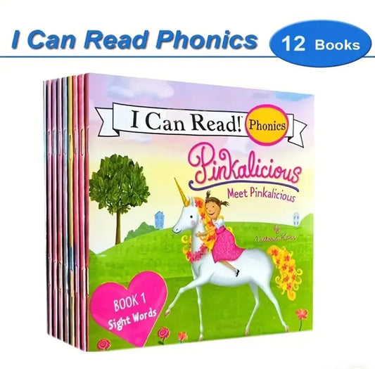 12 Books My First Phonics Storybook - Pink Series, Showcasing Short And Long Sounds, Suitable for Beginner English Picture Books, Perfect for Bedtime Reading Educational Pocket Books, Simple Visual Word Practice, English Illustrated Miniature Books, Easy