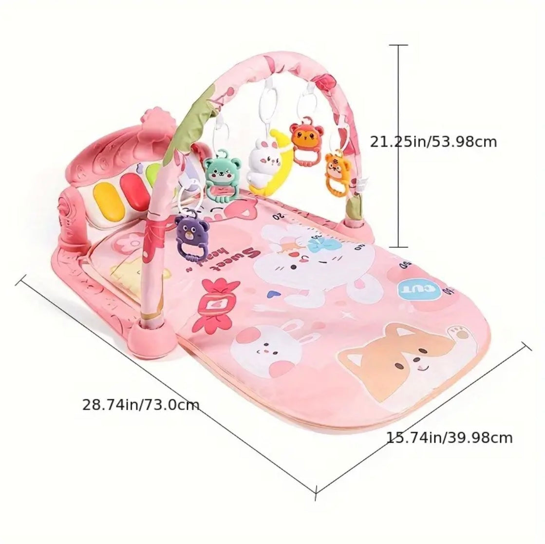 Newborn Infant Toy Baby Foot Pedal Piano Fitness Frame Pink Bunny Cartoon Pattern Doll Gift with Rabbit Night Light Suitable for Ages 0+