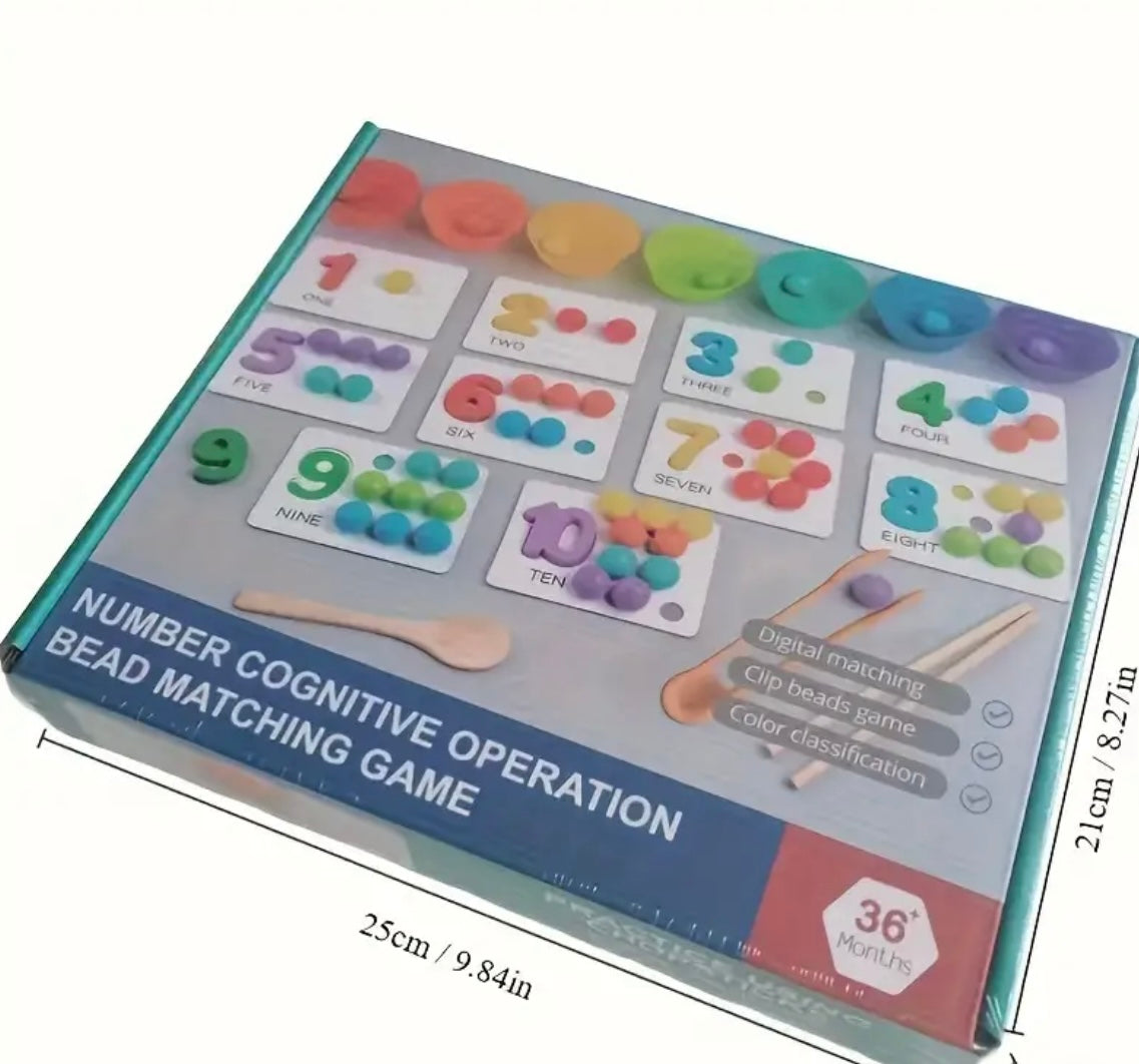 Wooden Number Counting Games Set - Colored Beads, Matching Cards, Cognitive Skills Toy for Boys & Girls, Christmas & Birthday Gift