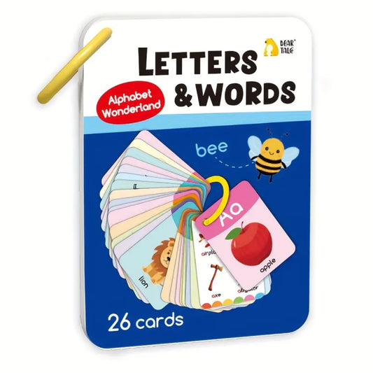 26 A-Z Letters&Words Flashcards Set, Double-Sided Educational Cards for Youngsters, Girls, and Boys, for Learning Alphabetical Letters and Phrases, Early Educational Toy, New Year, Ramadan Gift