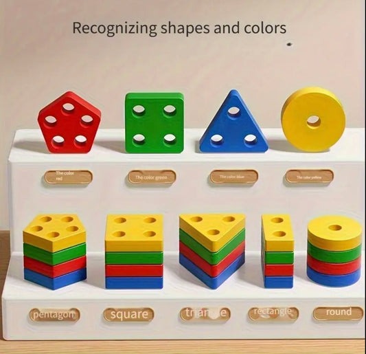 Youngsters Educational Building Blocks Toy Geometric Stacking Matching Shapes Color Recognition Pairing Early Learning Fine Motor Skills Classification