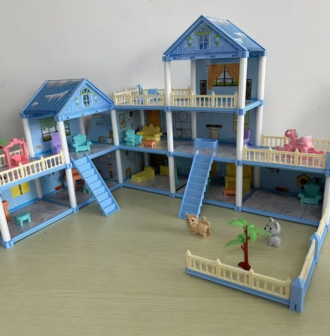 [Dreamy Castle] 3 Floors Dreamy Castle with 9 Rooms, 3 Balconies, Furnished | Suitable for Girls Aged 3 and Above - Perfect Gift, Includes Dolls with Random Colors